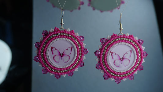 Pink Butterfly Beaded Earrings