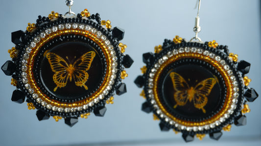 Black and Gold Butterfly Beaded Earrings