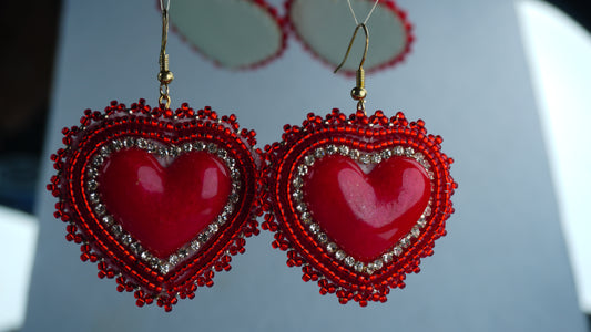 Red Heart Beaded Earrings