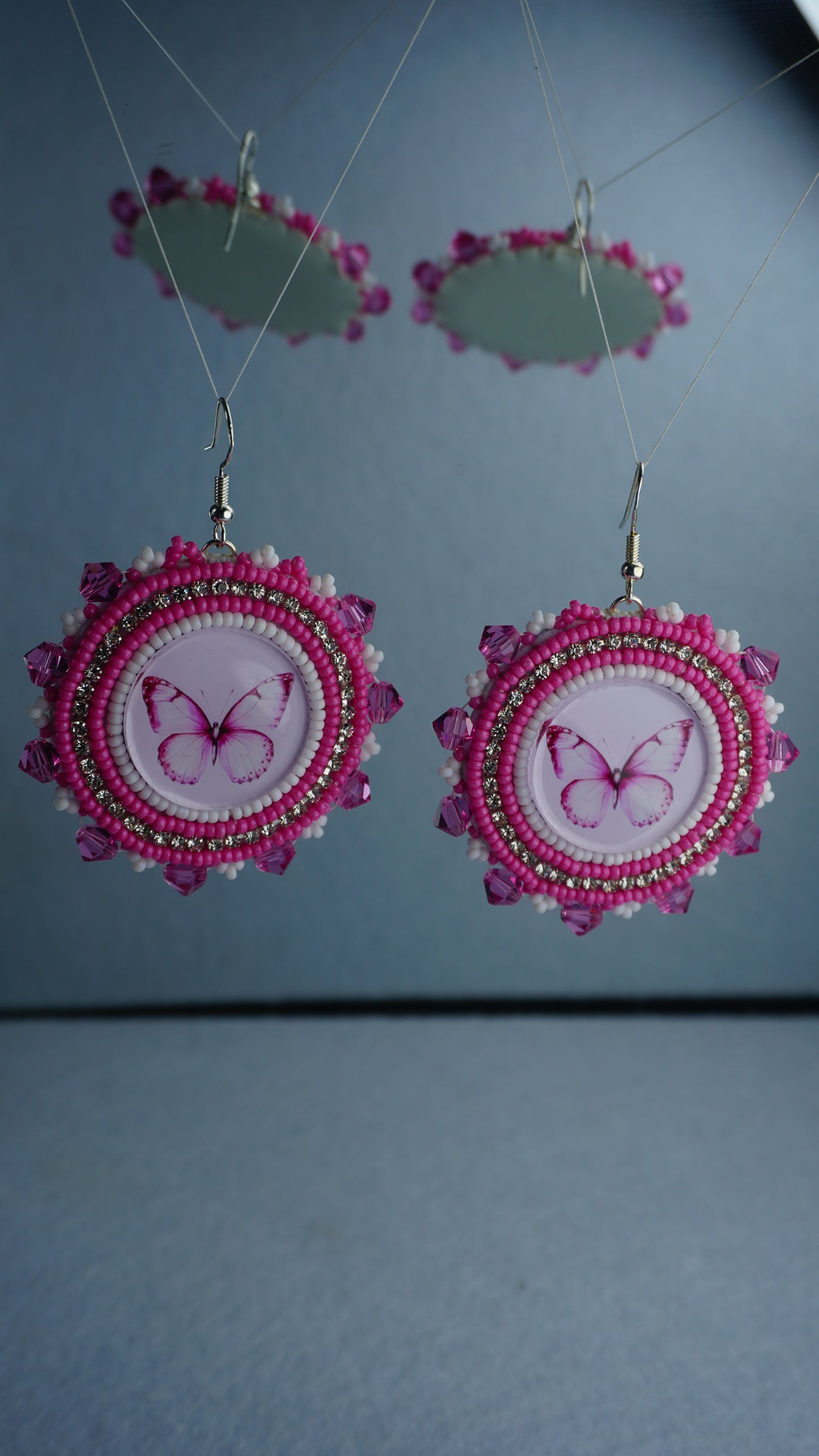 Pink Butterfly Beaded Earrings