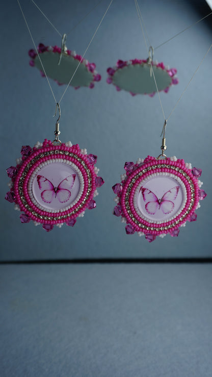 Pink Butterfly Beaded Earrings