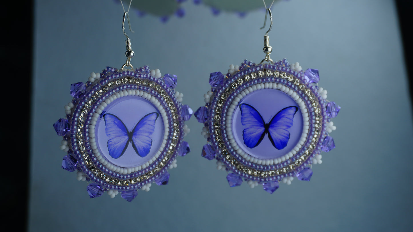 Purple Butterfly Beaded Earrings