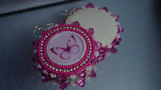 Pink Butterfly Beaded Earrings