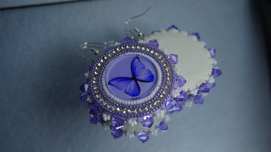Purple Butterfly Beaded Earrings