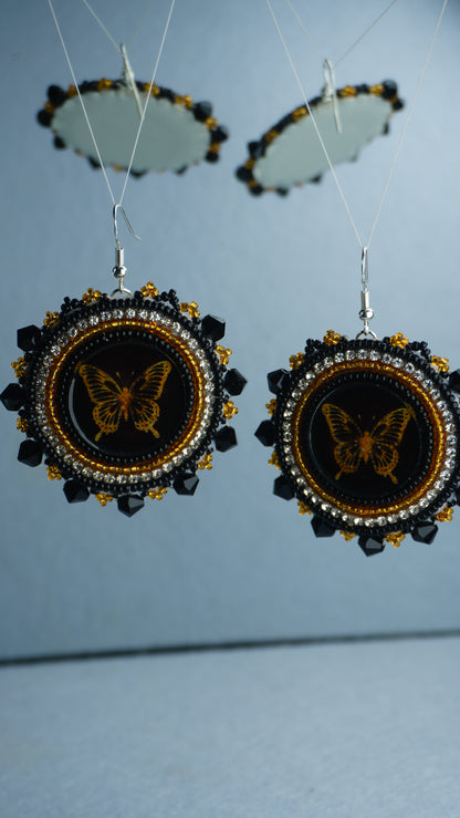 Black and Gold Butterfly Beaded Earrings