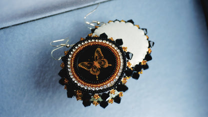Black and Gold Butterfly Beaded Earrings
