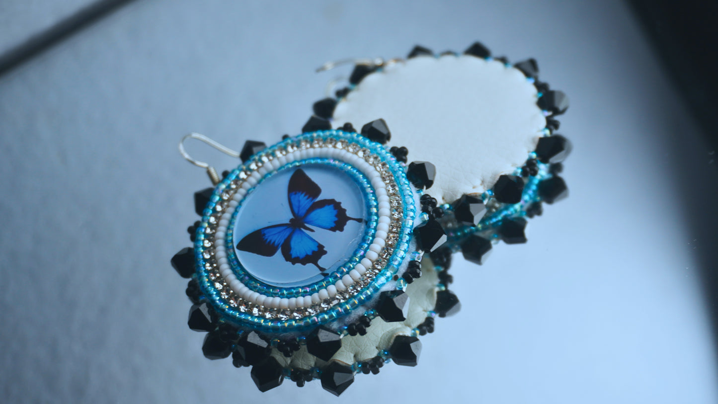 Blue Butterfly Beaded Earrings