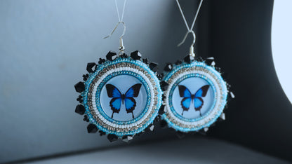 Blue Butterfly Beaded Earrings