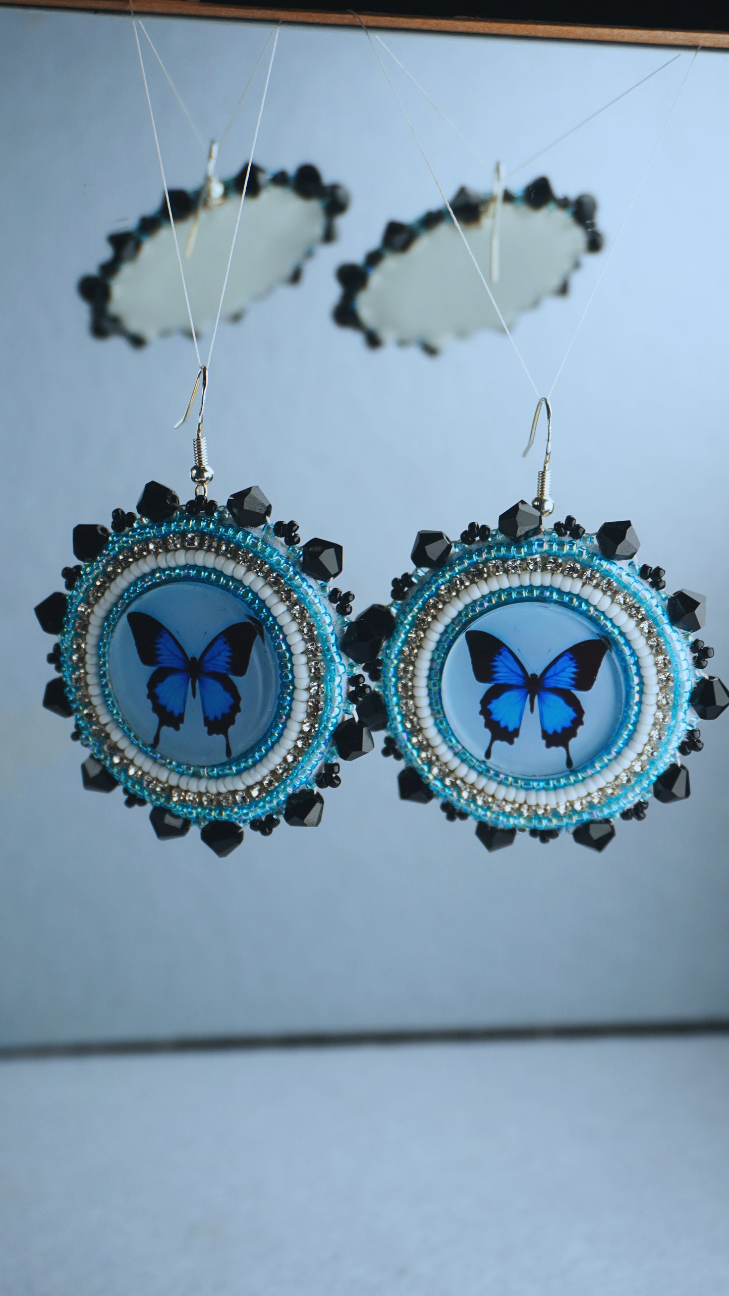 Blue Butterfly Beaded Earrings