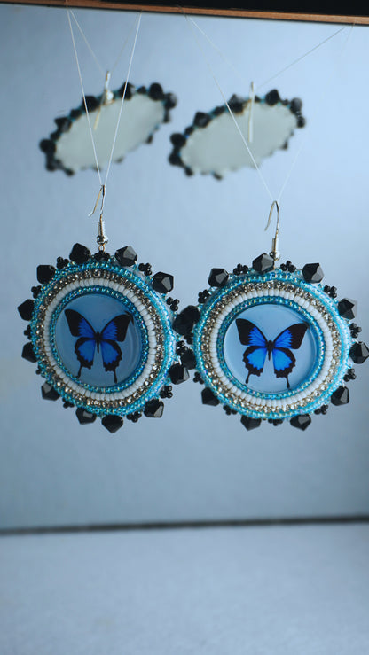 Blue Butterfly Beaded Earrings