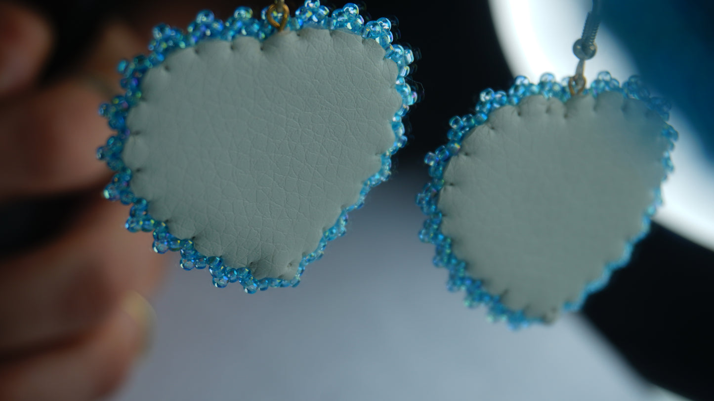 Blue Heart Beaded Earrings