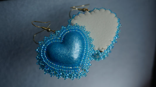 Blue Heart Beaded Earrings