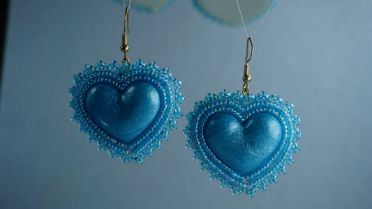 Blue Heart Beaded Earrings