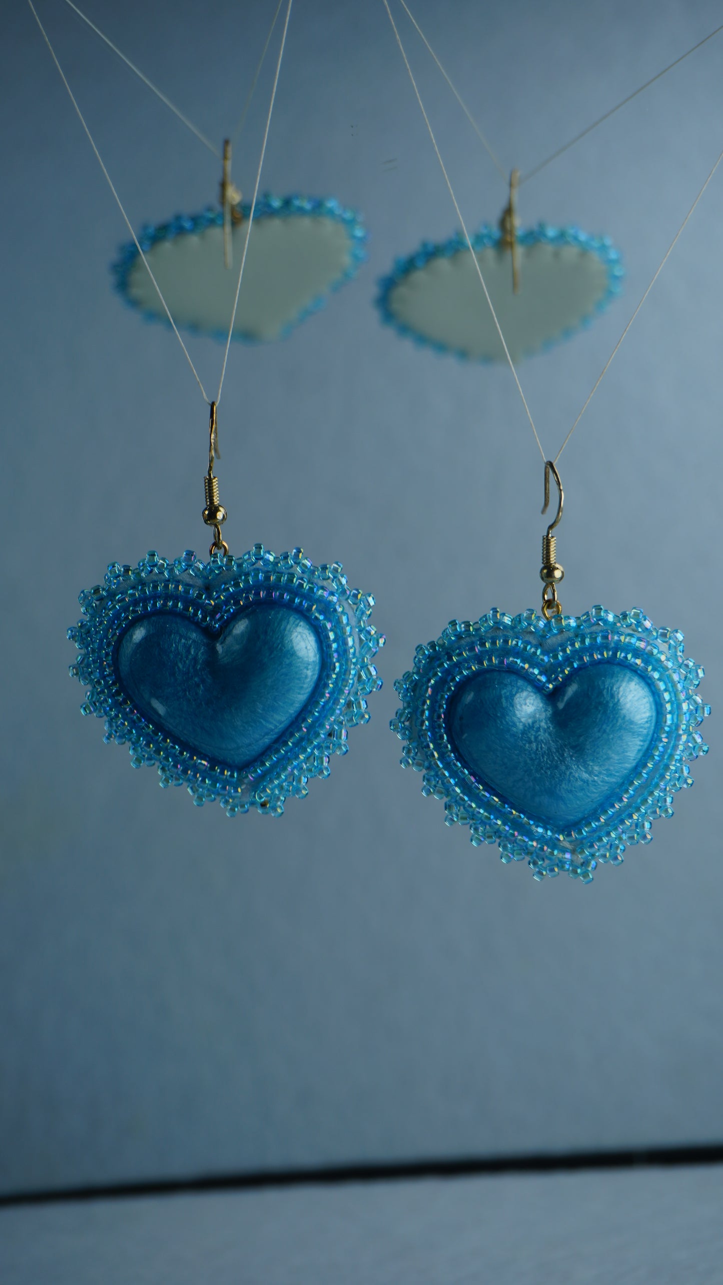 Blue Heart Beaded Earrings