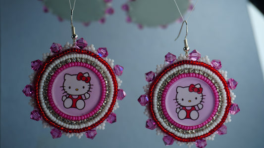 Red Character Beaded Earrings