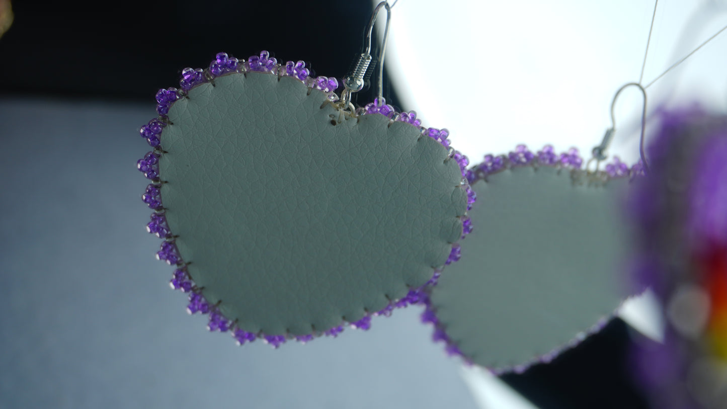 Purple Heart Beaded Earrings