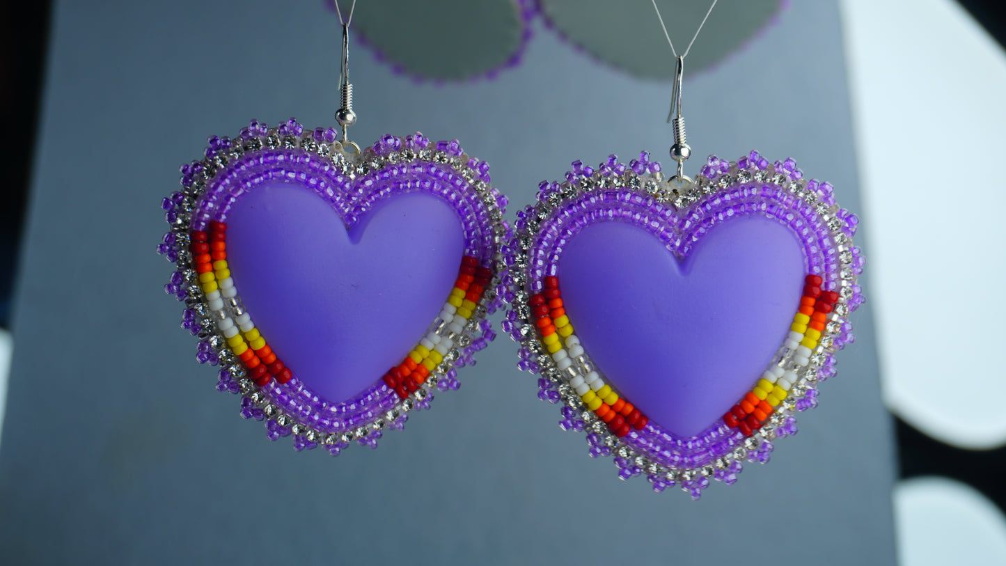 Purple Heart Beaded Earrings