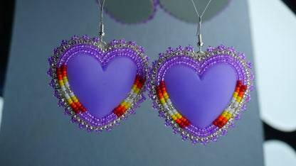 Purple Heart Beaded Earrings