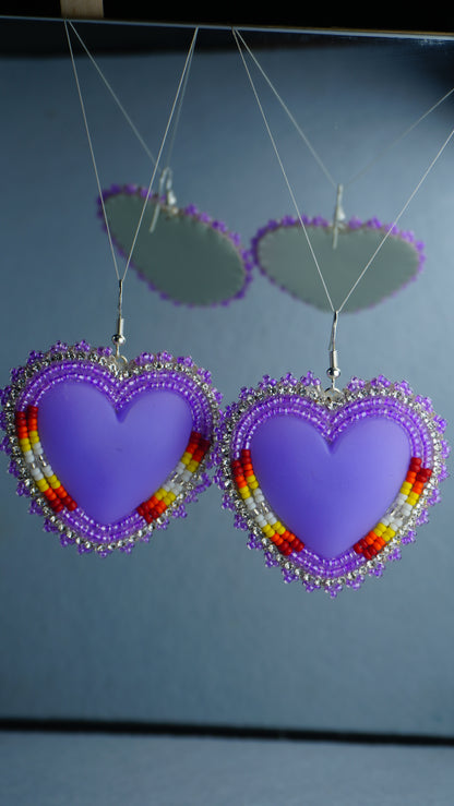 Purple Heart Beaded Earrings