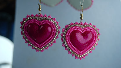 Pink Heart Beaded Earrings