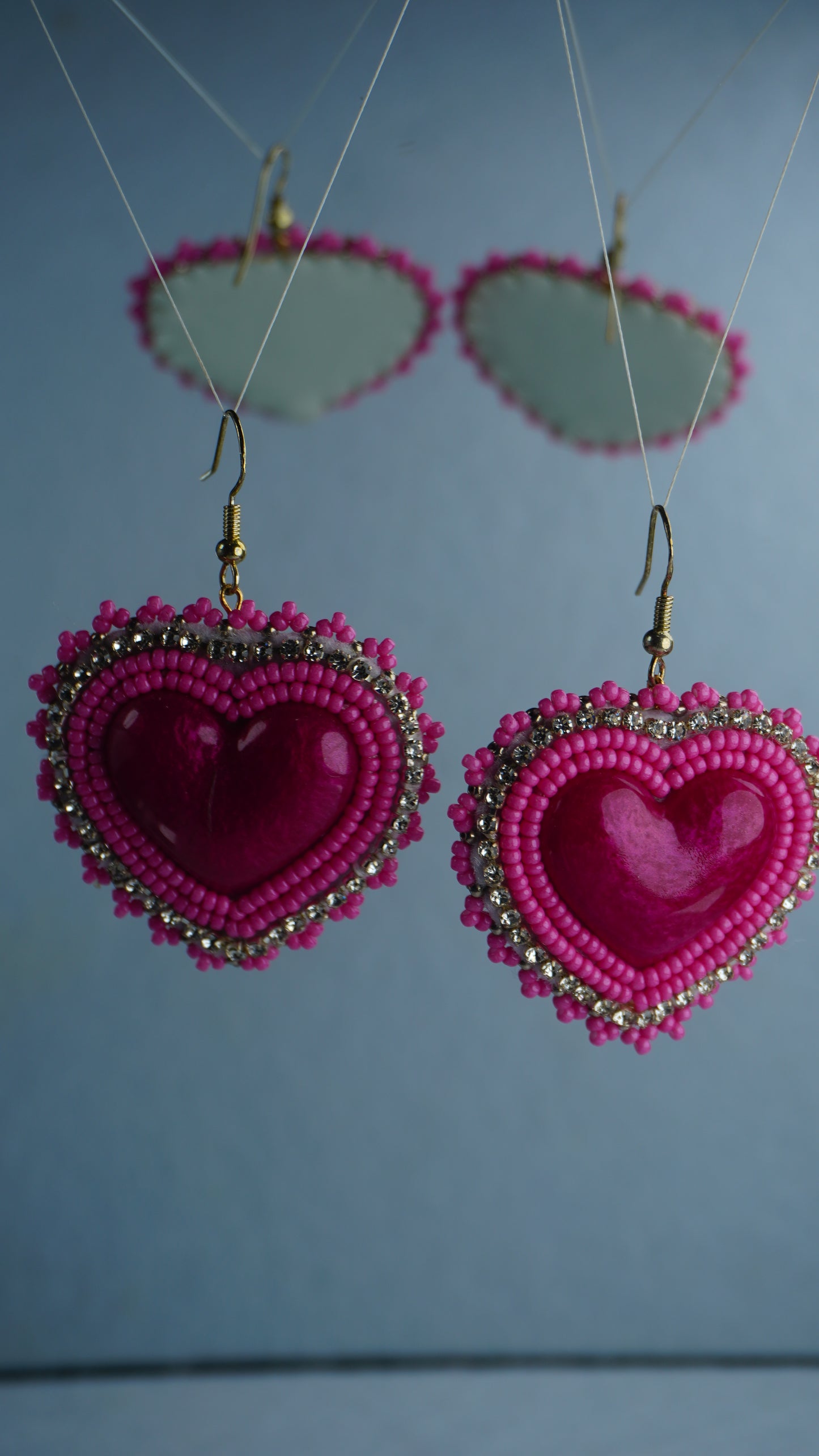 Pink Heart Beaded Earrings