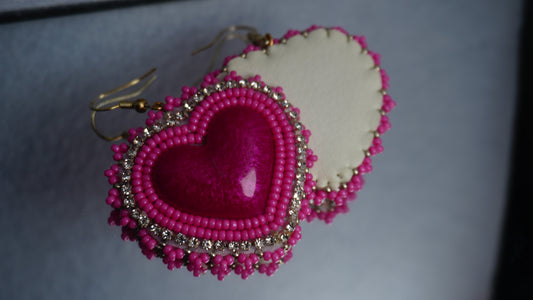 Pink Heart Beaded Earrings