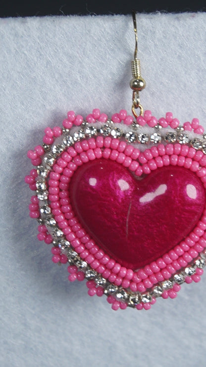 Pink Heart Beaded Earrings