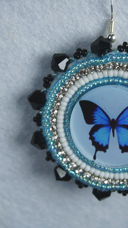 Blue Butterfly Beaded Earrings