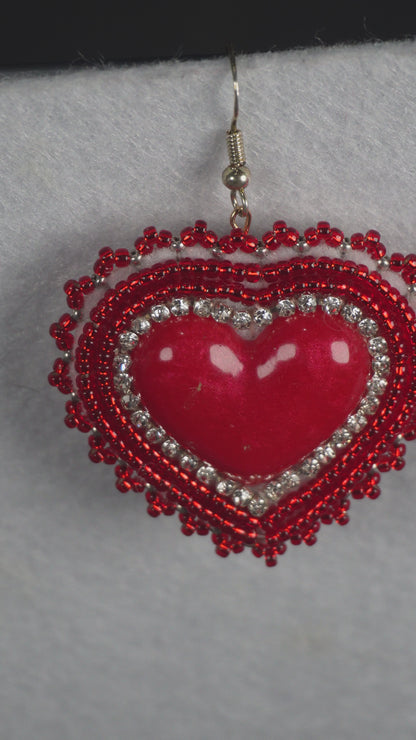 Red Heart Beaded Earrings