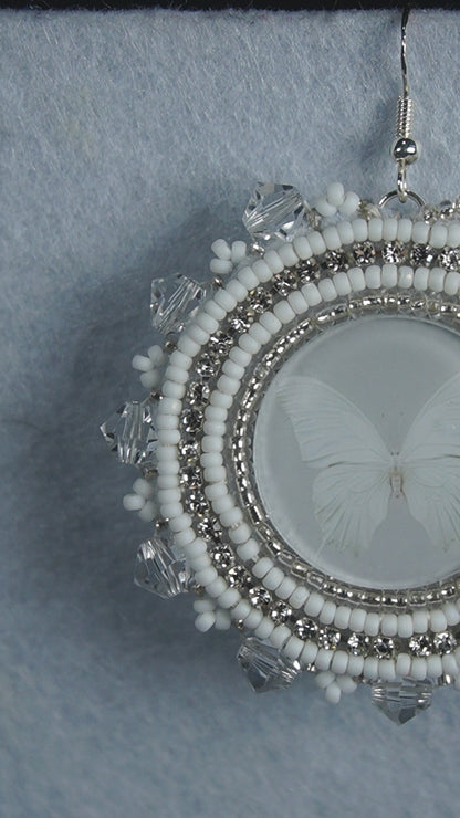 White Butterfly Beaded Earrings