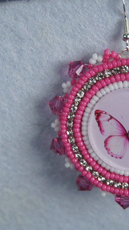 Pink Butterfly Beaded Earrings