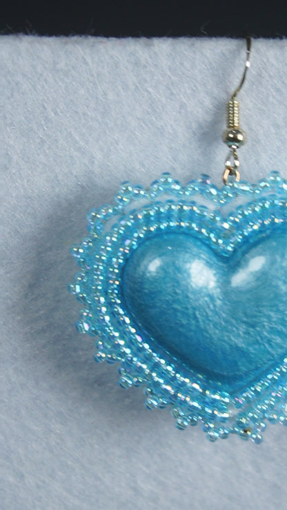 Blue Heart Beaded Earrings