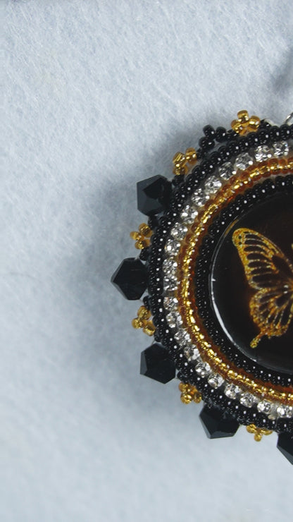 Black and Gold Butterfly Beaded Earrings