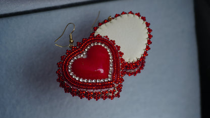 Red Heart Beaded Earrings