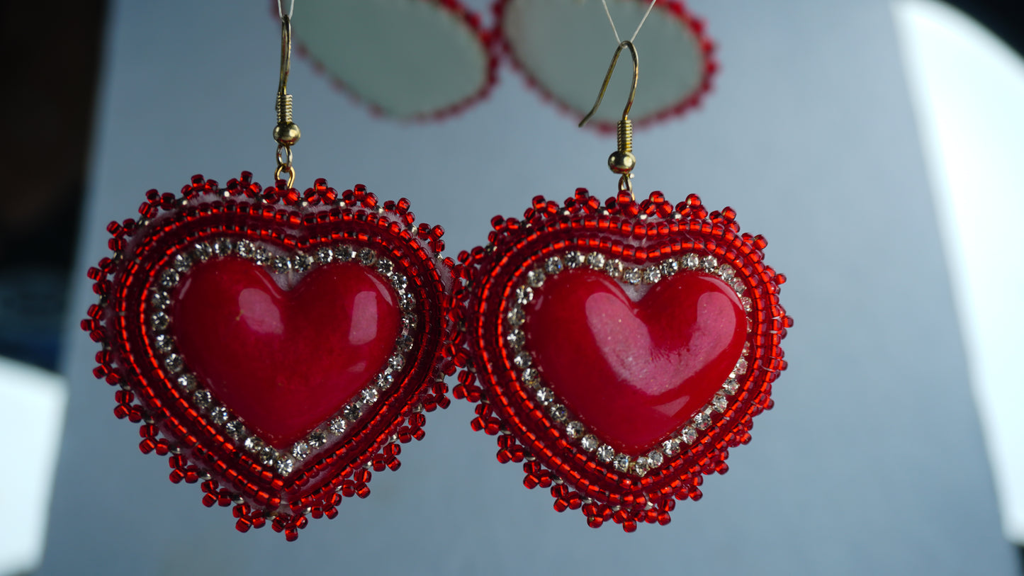 Red Heart Beaded Earrings