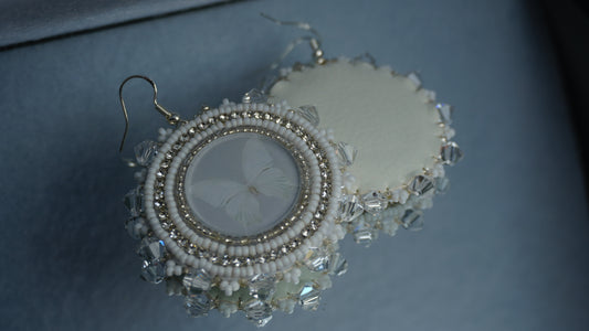 White Butterfly Beaded Earrings