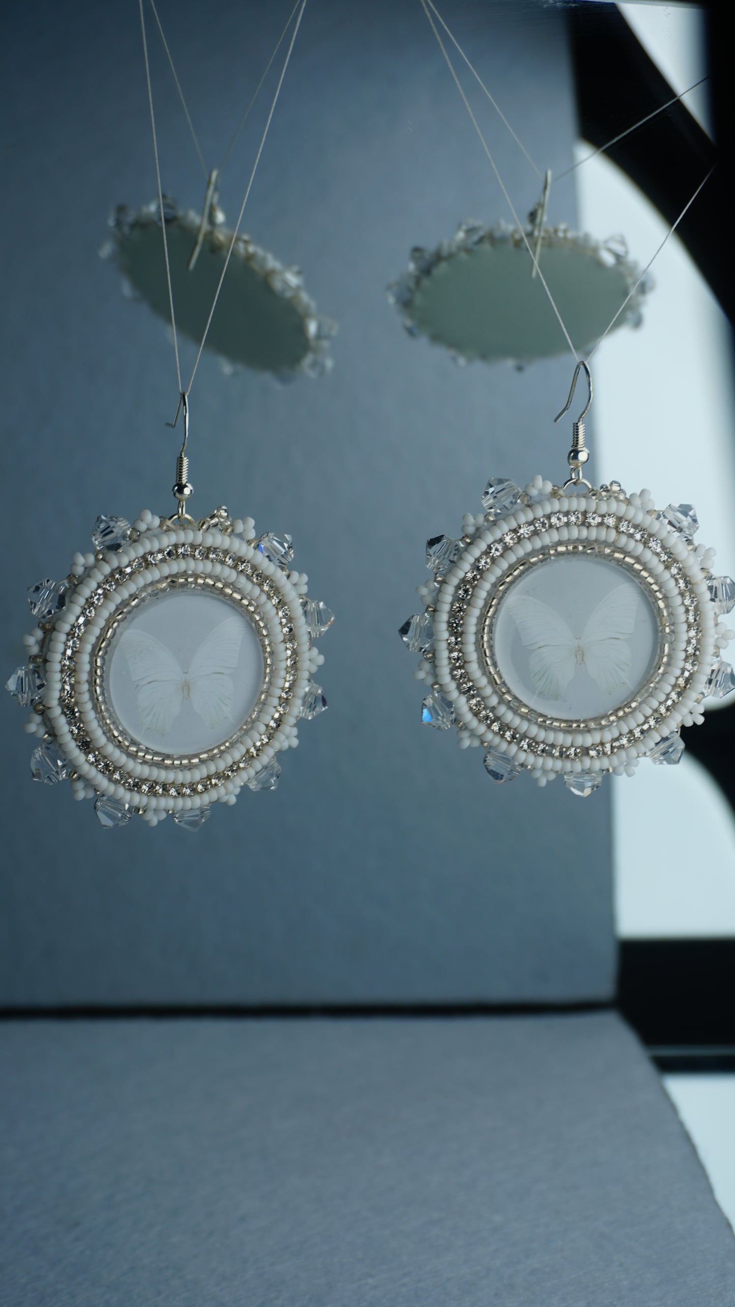 White Butterfly Beaded Earrings